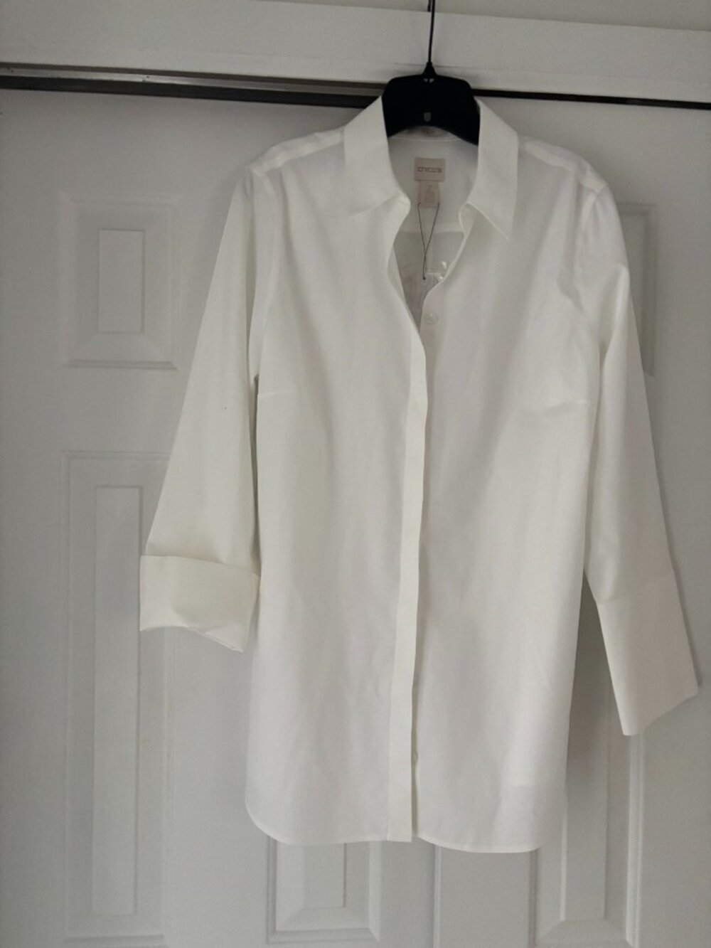 NWT Chico's White 3/4 sleeve no iron wide cuff blouse sz 2